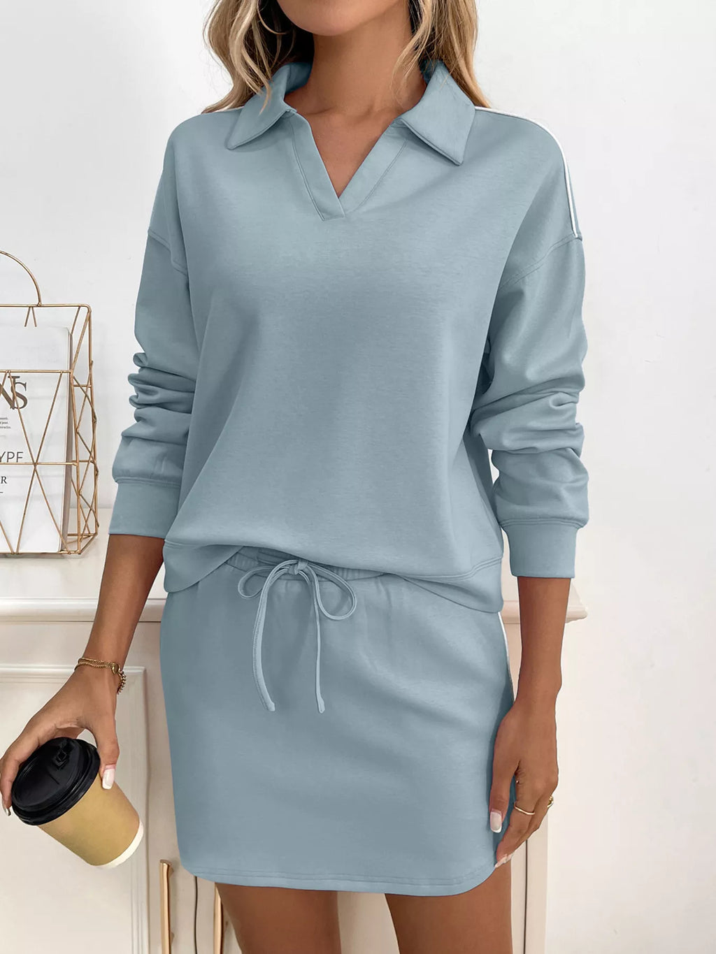 Sarah Express Women's Dropped Shoulder Top and Skirt Set