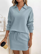 Sarah Express Women's Dropped Shoulder Top and Skirt Set