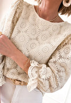 Sarah Express Women's Flower Jacquard Flounce Sleeve Blouse