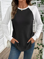 Sarah Express Women's Contrast Raglan Sleeve Waffle Knit T-Shirt