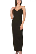 Brushed Dty Thin Strap Racerback V-Neck Maxi Dress