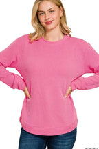 Sarah Express Women’s Plus Size Raised Rib Long Sleeve Top Casual All-Season