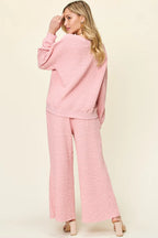 Sarah Express Women's Textured Long Sleeve Top and Pants Lounge Set