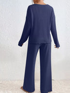 Sarah Express Women's Ribbed V-Neck Top and Pants Lounge Set - Two Piece Outfit