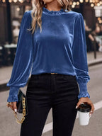 Sarah Express Women's Velvet Ruffle Trim Blouse