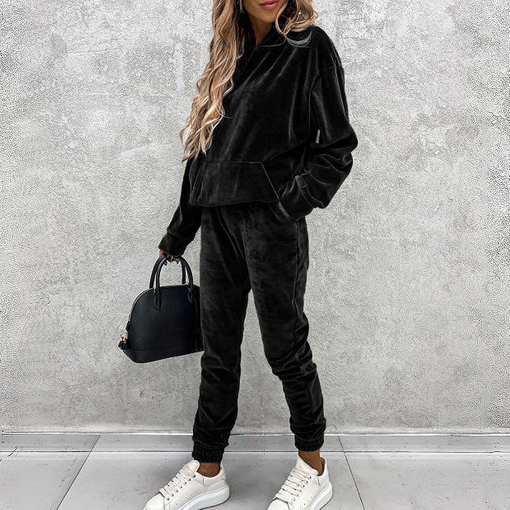 Velvet Hoodie Jogger Set Two-Piece Athleisure Tracksuit