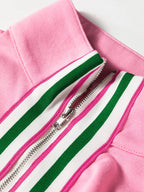 Sarah Express Women's Contrast Striped Patchwork Zip Collar Sweatshirt