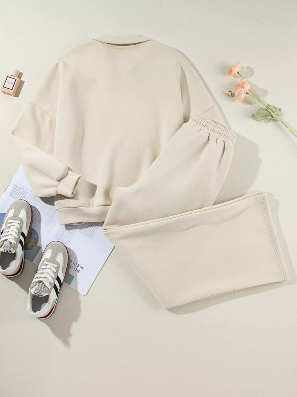 Sarah Express Women's Drop Shoulder Zip Up Jacket and Drawstring Pants Active 2pcs Set