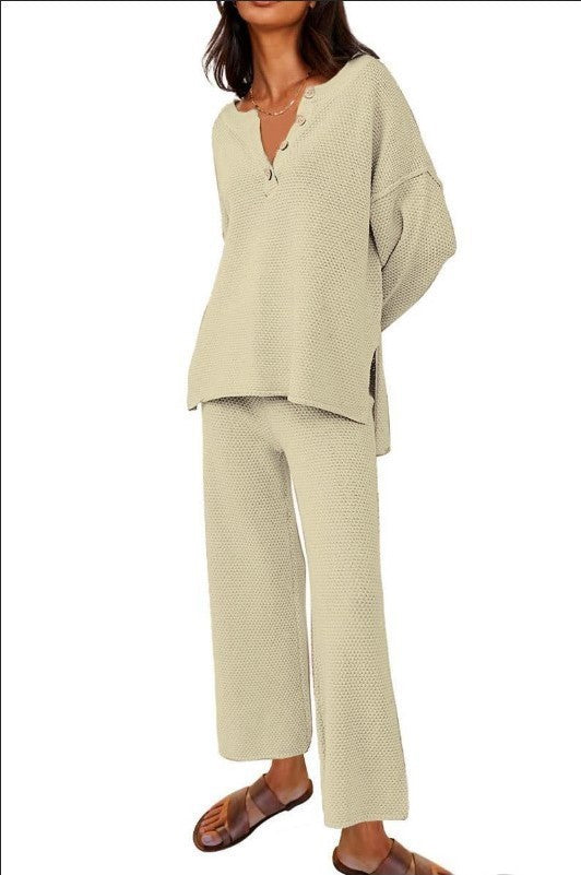 Sarah Express Women's Two-Piece Leisure Set Long Sleeve Top and Pants Casual Suit Apricot