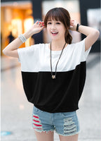 Women's Color Block Batwing Sleeve Top Short Sleeve Casual Loose Fit Shirt