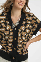 Sarah Express Women’s Leopard Print Knit Cardigan Button-Down Casual All-Season