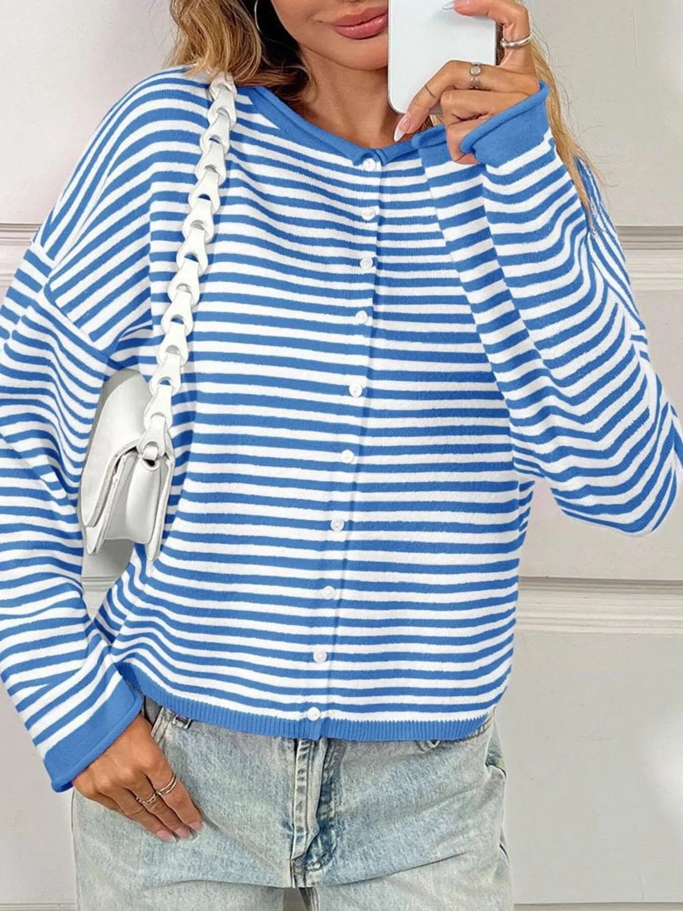 Sarah Express Women's Striped Button-Up Cardigan