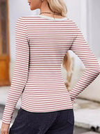 Sarah Express Women's Striped Long Sleeve Scoop Neck T-Shirt