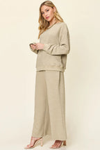 Sarah Express Women's Textured Long Sleeve Top and Pants Lounge Set