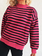 Sarah Express Women's Striped Mock Neck Long Sleeve Sweater - Oversized Ribbed Knit Top