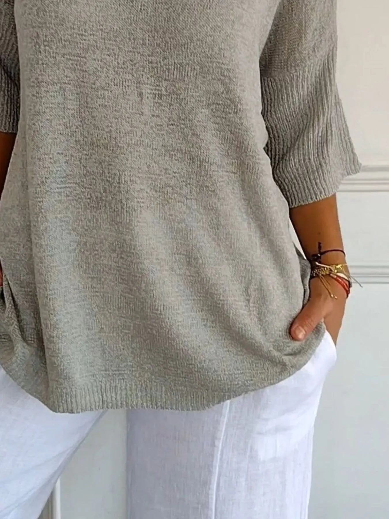 Sarah Express Women's Relaxed Fit Ribbed Hem Sweater Plus Size