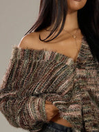 Sarah Express Women's Fuzzy Button Down Chunky Cardigan