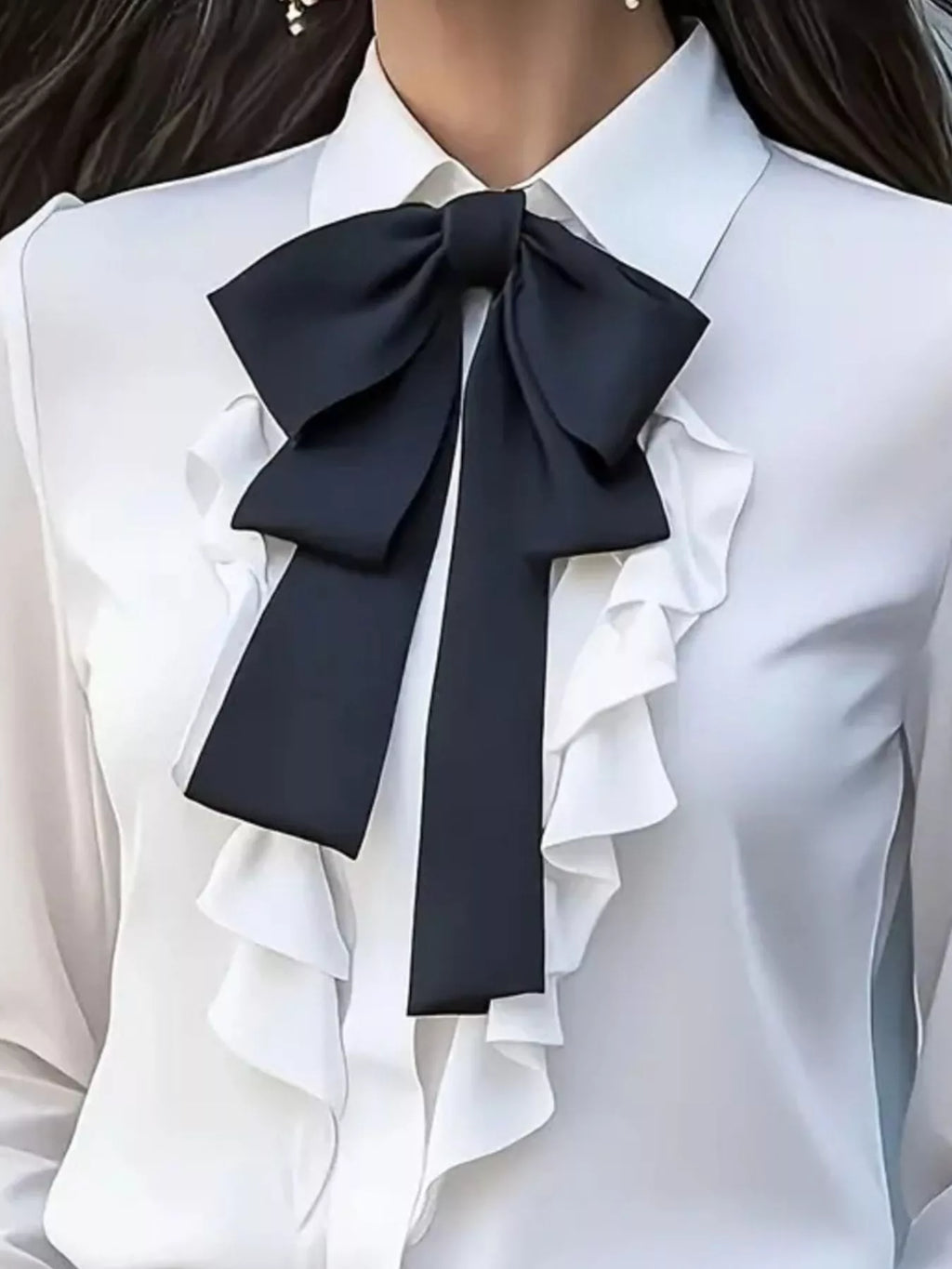 Sarah Express Women's Ruffled Tie Front Long Sleeve Blouse