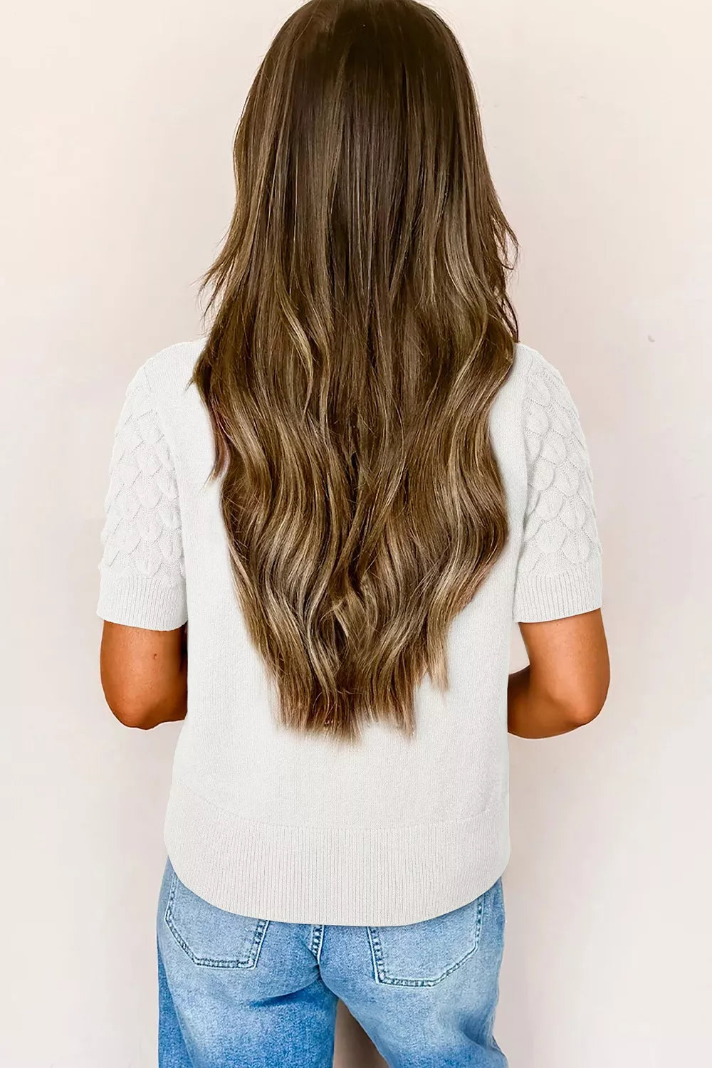 Sarah Express Women's Textured Knit Short Sleeve Pullover