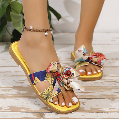 Sarah Express Bow Detail Square Toe Low Heel Sandals