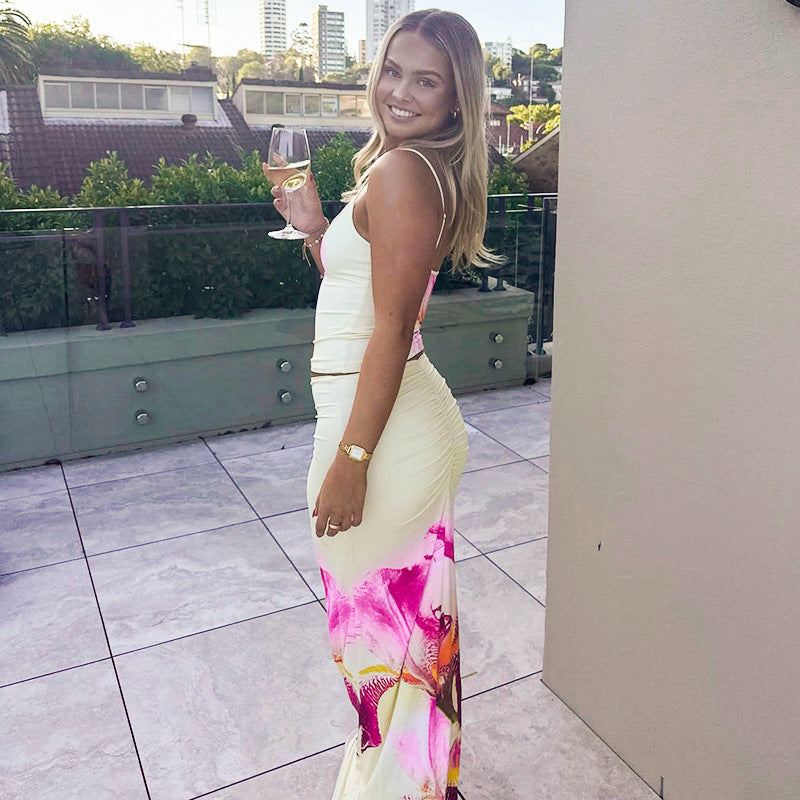 Women's Two-Piece Crop Top Maxi Skirt Set Sleeveless Street Style