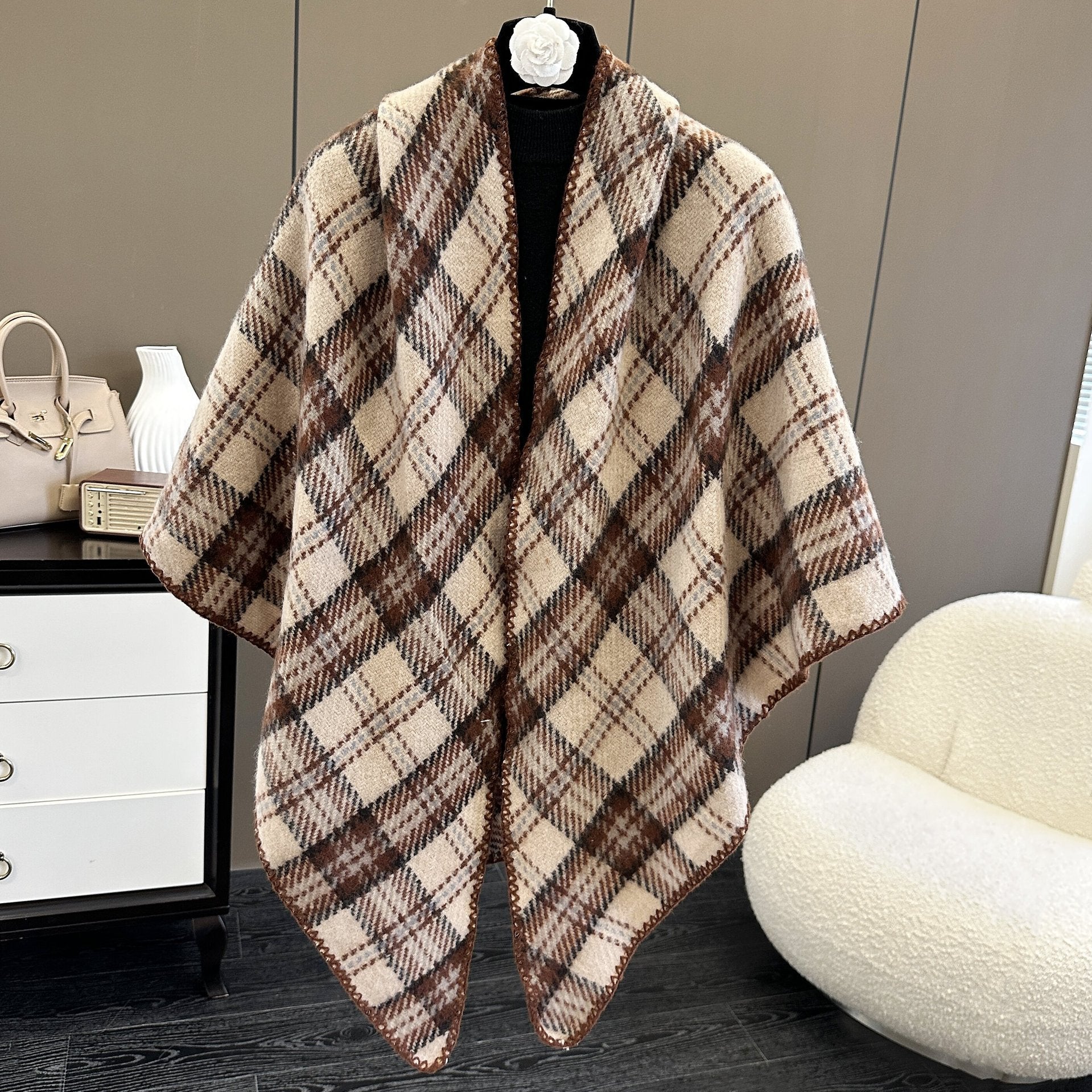 Oversized Polyester Scarf Shawl Wrap Printed Plaid Women's Fall Winter Accessory