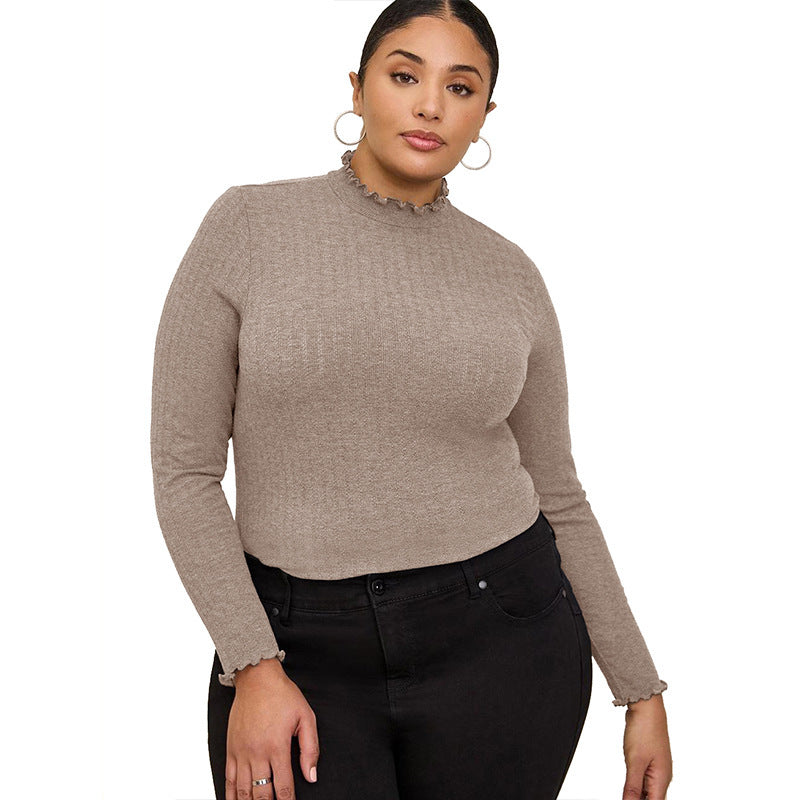 Ribbed Mock Neck Long Sleeve T-Shirt Slim Fit Layering Top