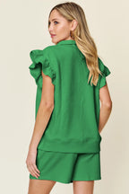 Sarah Express Women’s Plus Size Textured Flounce Sleeve Top and Shorts Set