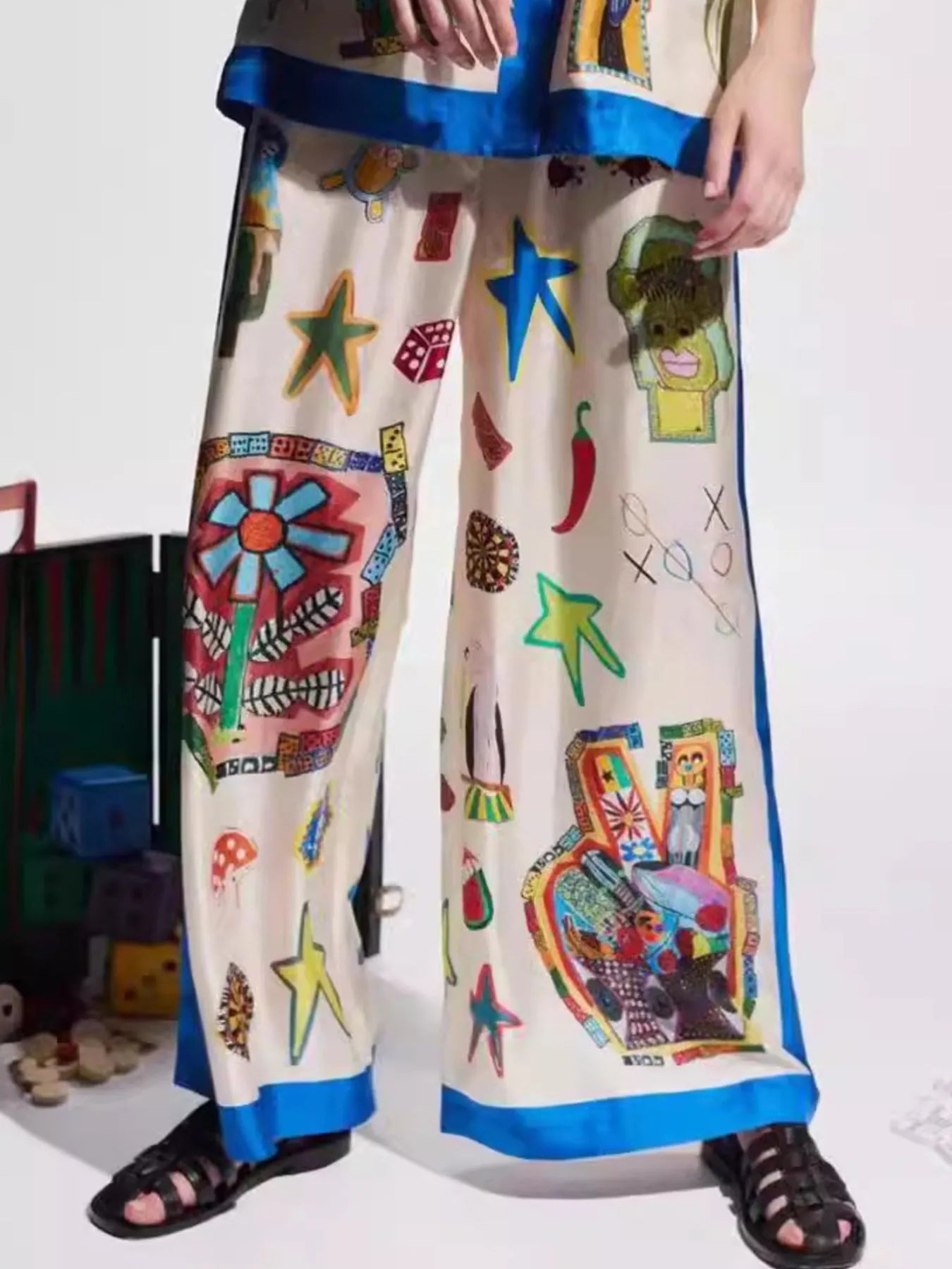 Sarah Express Women's Printed Button Up Shirt and Pants Set