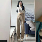 High Waist Wide Leg Jeans for Women Cotton Khaki Retro Straight Pants