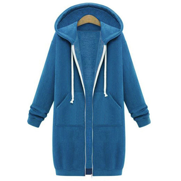 Women's Hooded Fleece Long Jacket with Zipper
