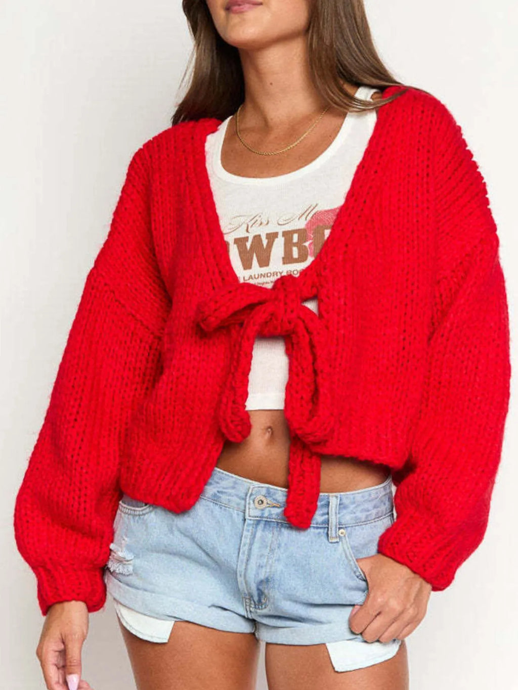 Sarah Express Women's Tied Drop Shoulder Cardigan