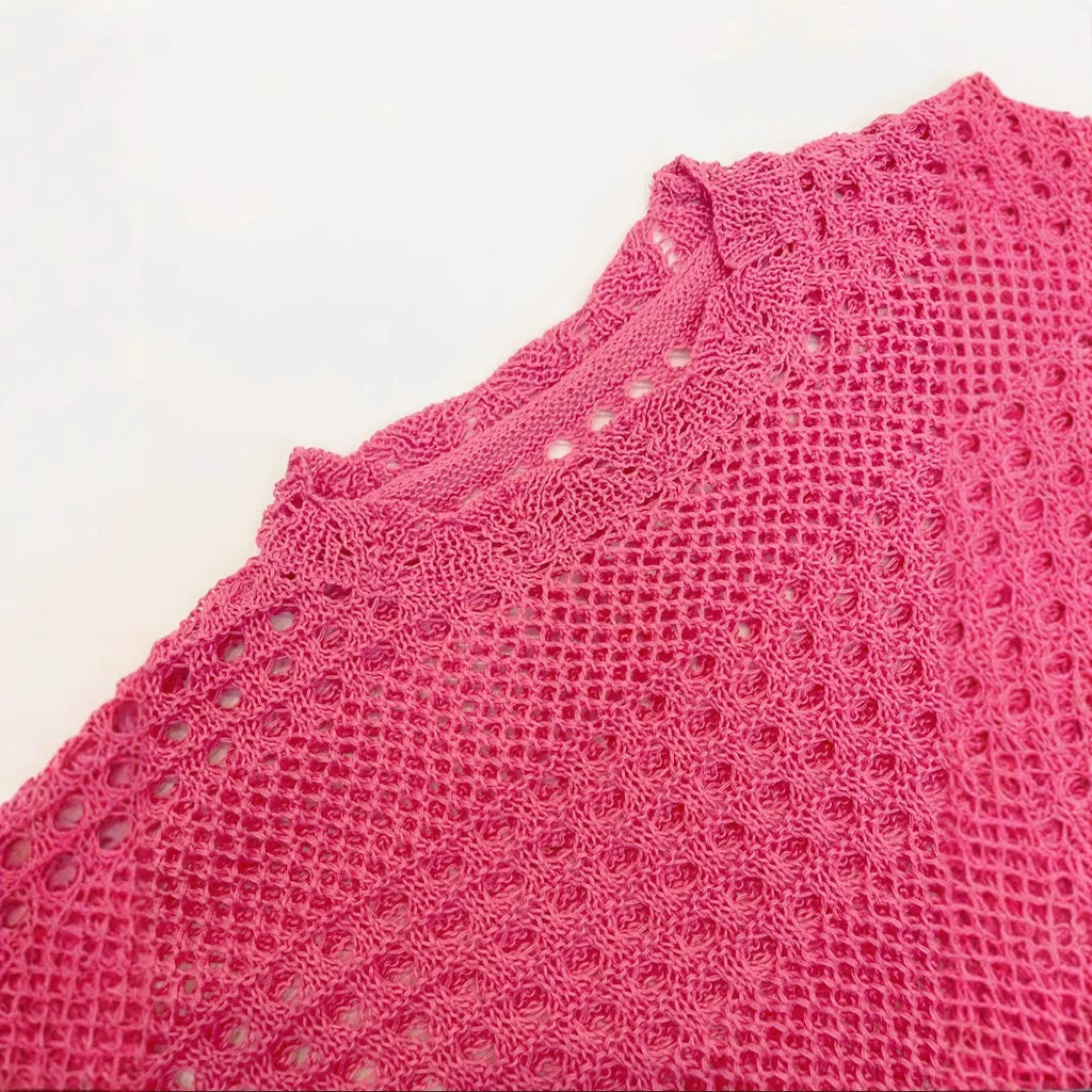 Women's Knitted Cutout Tunic Top Short Sleeve Pullover