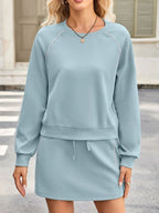 Sarah Express Women's Round Neck Raglan Sleeve Top and Skort Set