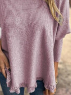 Sarah Express Women's Round Neck Long Sleeve Knit Top with Lace Trim Plus Size