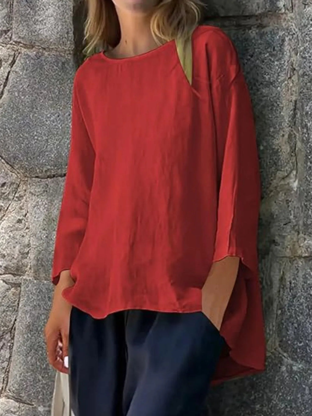 Sarah Express Women's Round Neck Relaxed Fit Blouse Plus Size