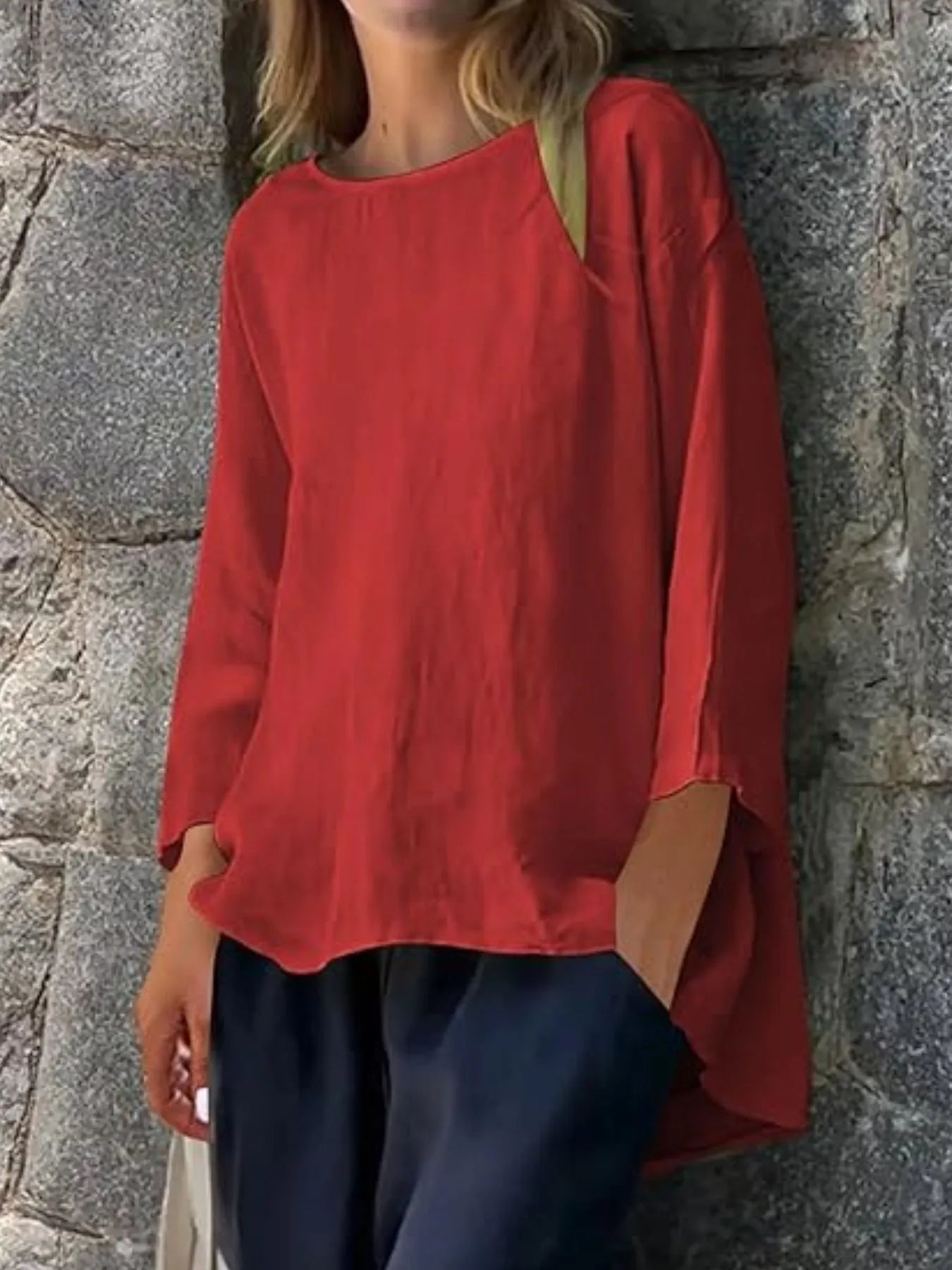 Sarah Express Women's Round Neck Relaxed Fit Blouse Plus Size