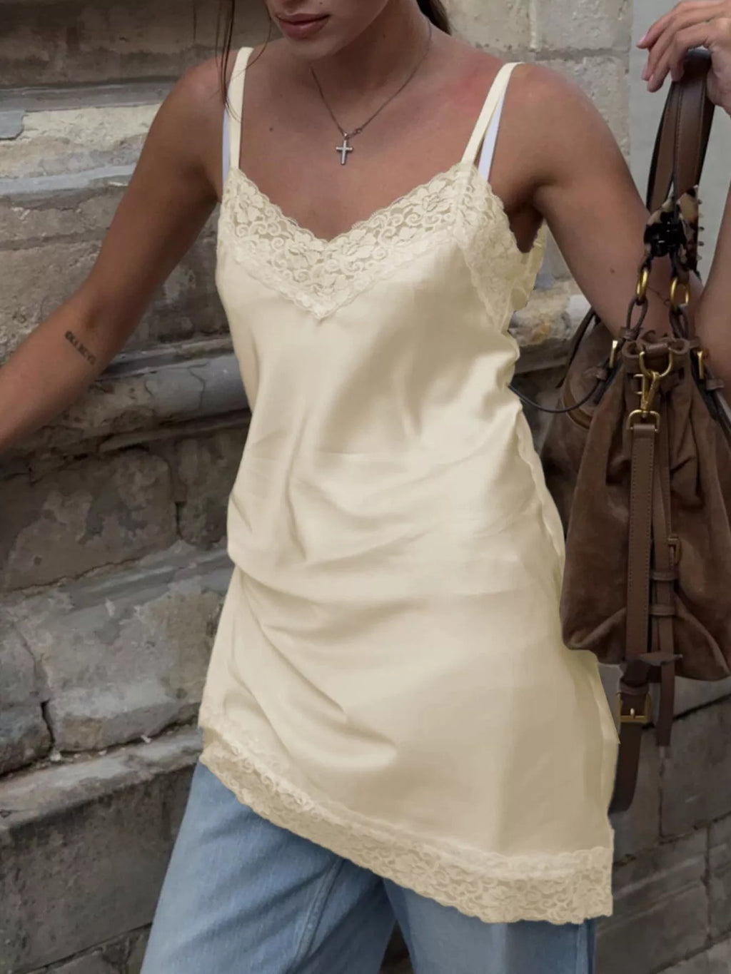 Sarah Express Women's Lace Detail V-Neck Cami