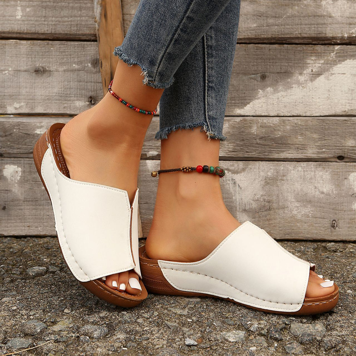 Sarah Express Wedge Sandals - Peep Toe Platform Slides