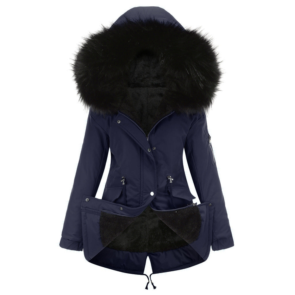 Women's Mid-Length Cotton Padded Hooded Parka Coat Loose Fit Winter Jacket
