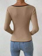 Sarah Express Women's Contrast Trim Long Sleeve Knit Top