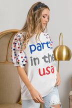 Sarah Express Women’s "Party In The USA" Spangle Puff Sleeve Top