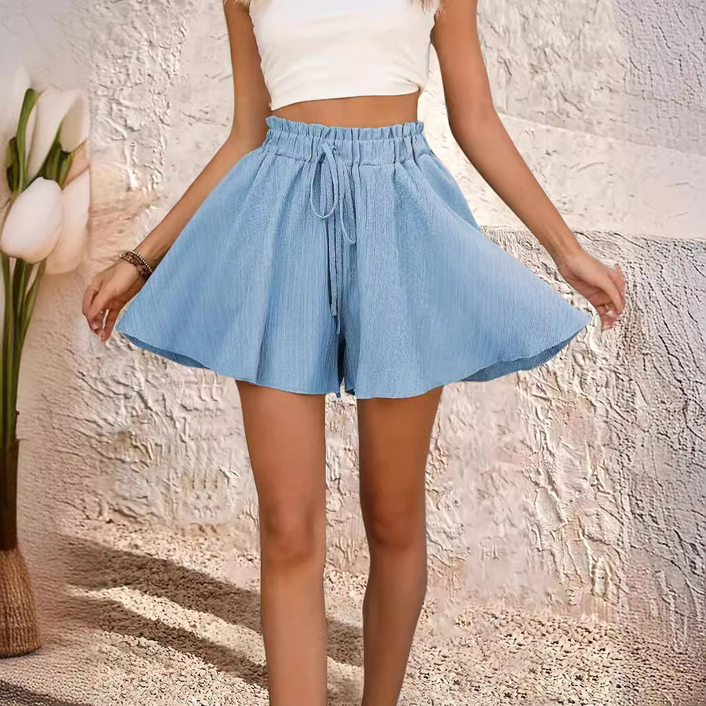 Women's Summer Elastic Waist Culottes Shorts Solid Color