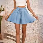 Women's Summer Elastic Waist Culottes Shorts Solid Color