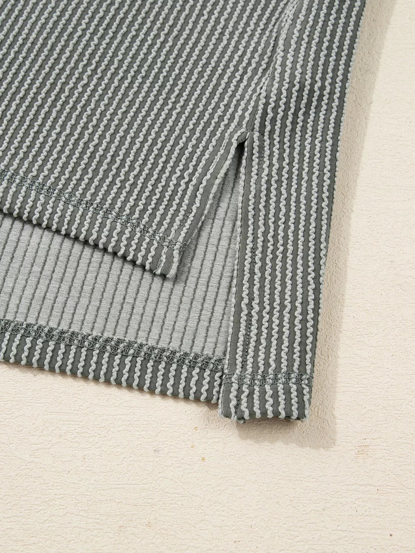 Sarah Express Women's Twist Ribbed Exposed Seam Detail Long Sleeve Loose Top