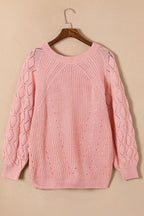 Sarah Express Women's Hollow-Out Puffy Sleeve Knit Sweater