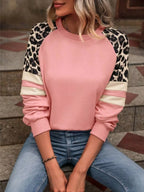 Sarah Express Women's Leopard Round Neck Raglan Sleeve Sweatshirt