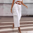 Wide Leg Trousers High Waist Contrast Belt Professional Pants