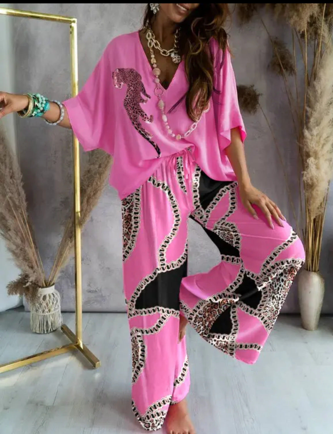 Women's Bat Sleeve Top and Pants Two Piece Casual Lounge Set Matching Coordinates