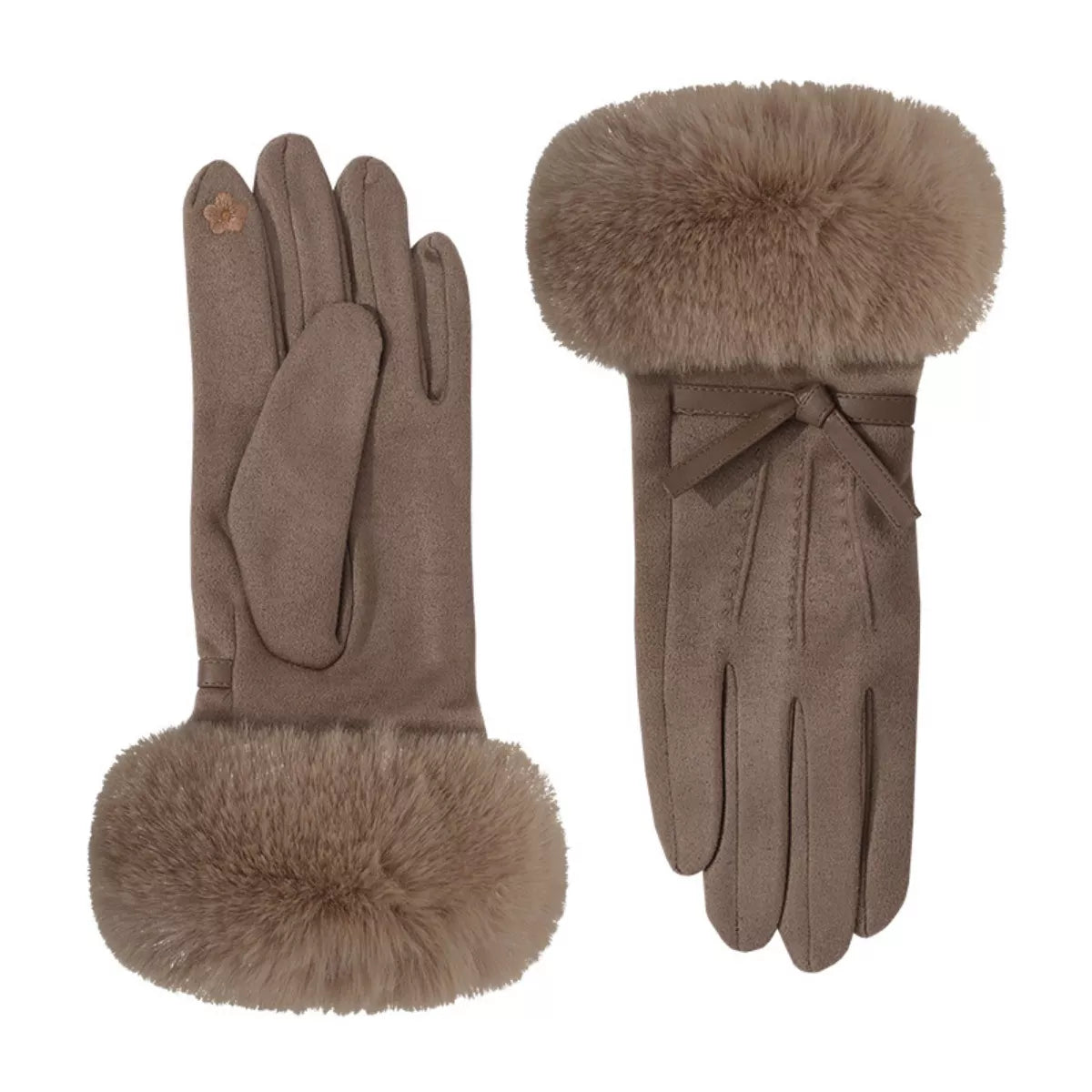 Trendsi Faux Fur Cuff Suede Gloves Brown One Size